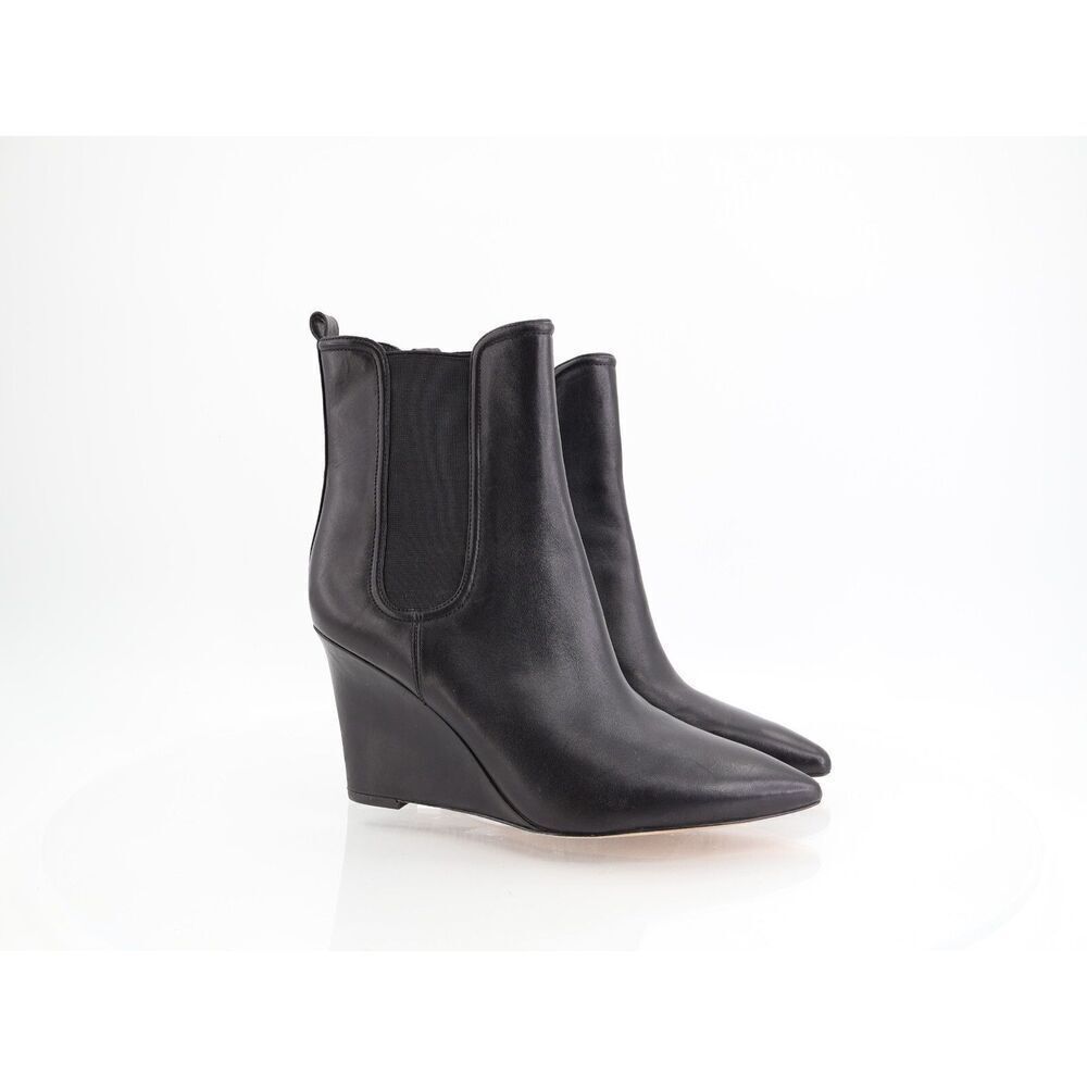 Veronica Beard Iluska Leather Wedge Chelsea Booties Black Pointed Size 9.5 M